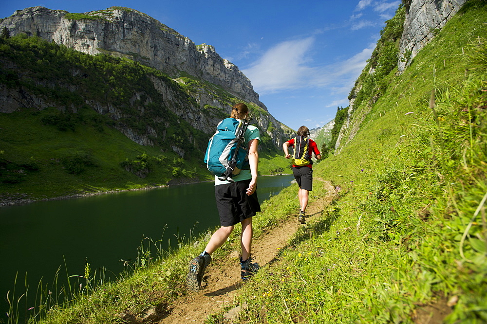 Julia Lohfink and Jochen Reiser hiking in the mountains of Appenzellerland, Switzerland.