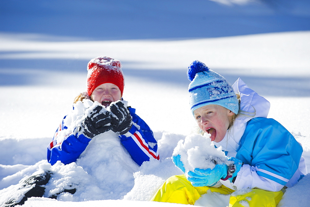 Elsie DuBois and Mary Bocock Playing in the Snow in Park City Utah