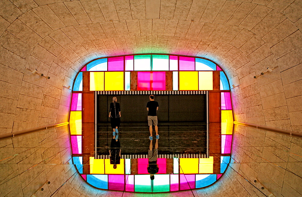 French Artist Daniel Buren exhibition ?Defini Fini Infini, Travaux In Situ? at the MaMo art center, Cité Radieuse Le Corbusier, Marseille.