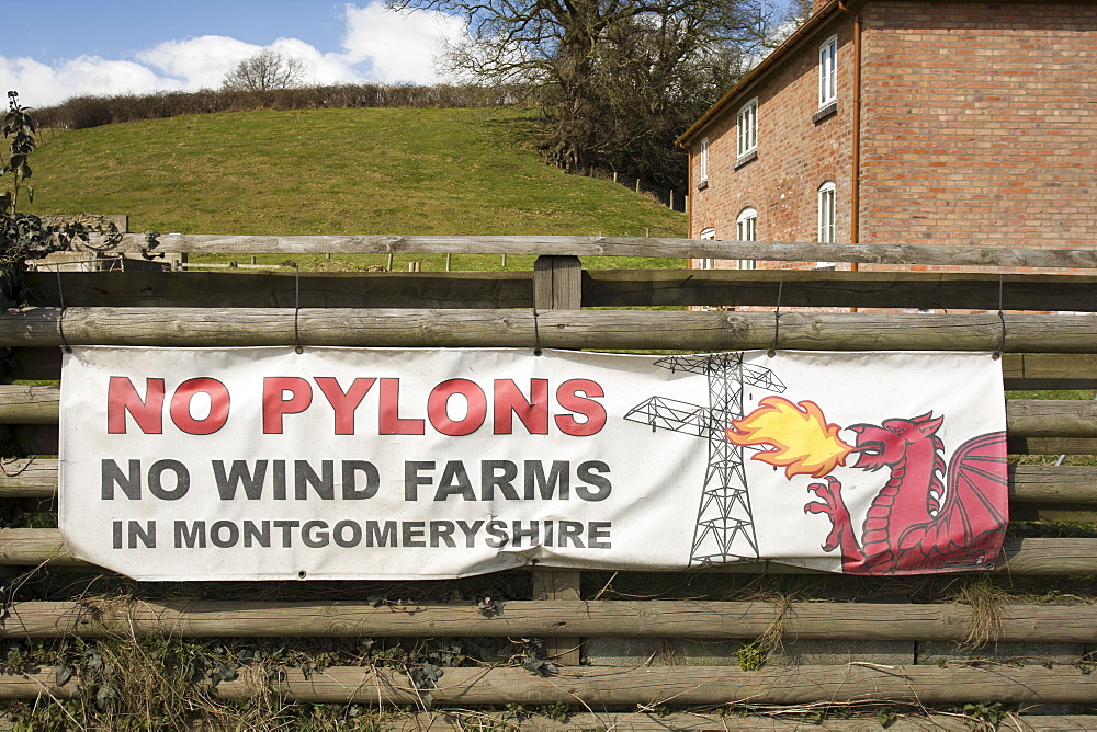 A welsh dragon on an anti wind turbine bulletin board seen in Montgomeryshire in Wales, the United Kingdom.