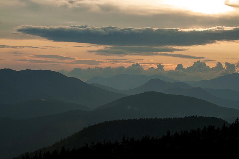 Sunset and clouds over the White Mountains of New Hampshire.