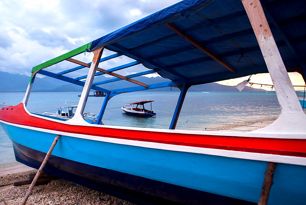 Boats on the tiny island of Gili Air, Indonesia.