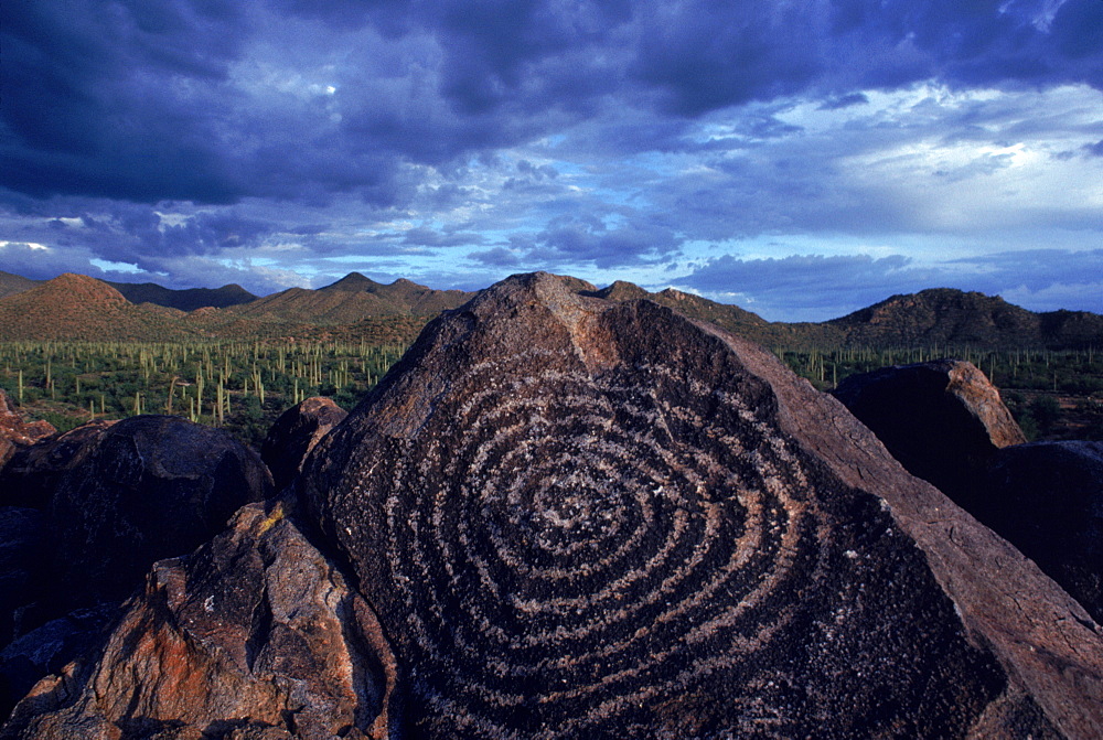 Hohokam petroglyph in the Saguaro National Monument, Arizona,