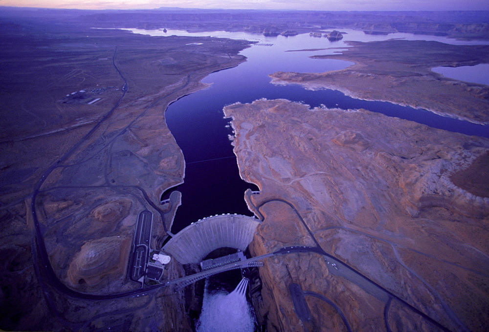 An aerial view of a dam and a lake, Arizona, USA, United States