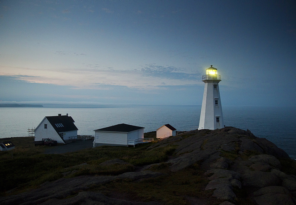 The coastline and a lighthouse from Cape Spear near St, Johns, Newfoundland, Canada