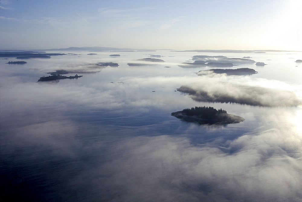 Aerial view of the Deer Island Thoroughfare near Stonington, Maine, United States