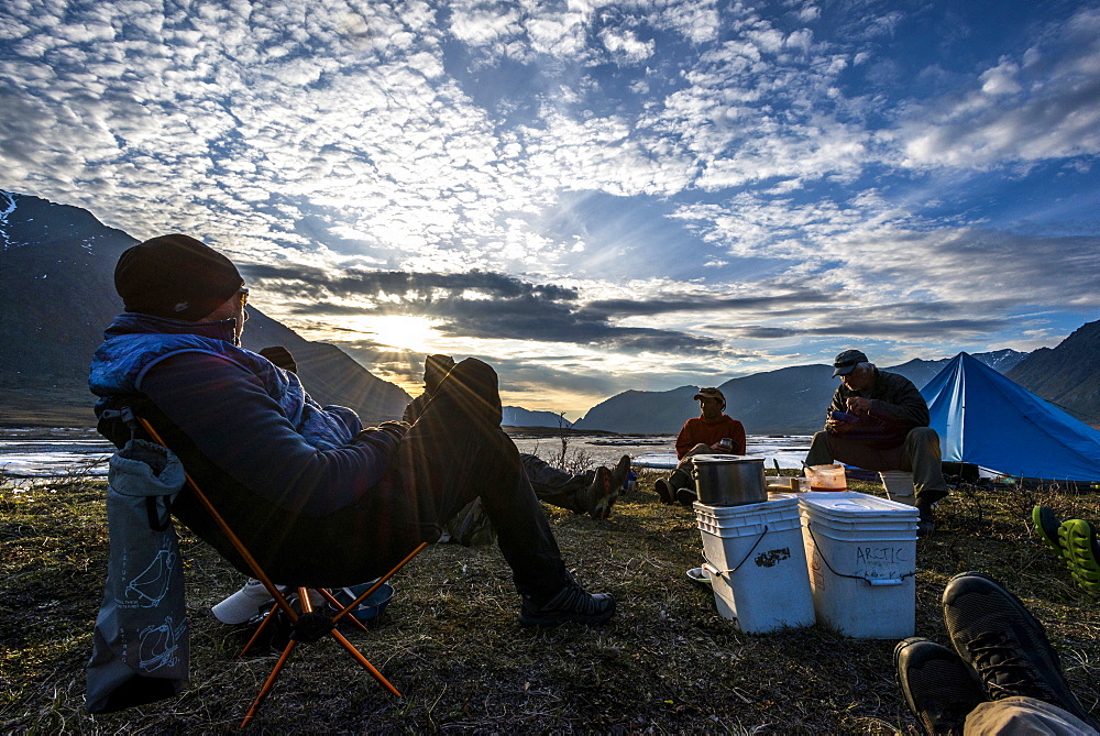 In camp enjoying sunset along the Marsh Fork of the Canning River, AK