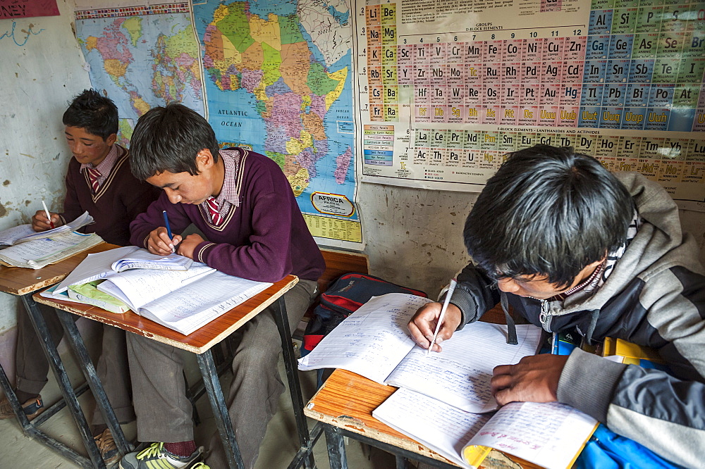 Schoolboys in a school in Hemis Shukpachen, Ladakh, India.