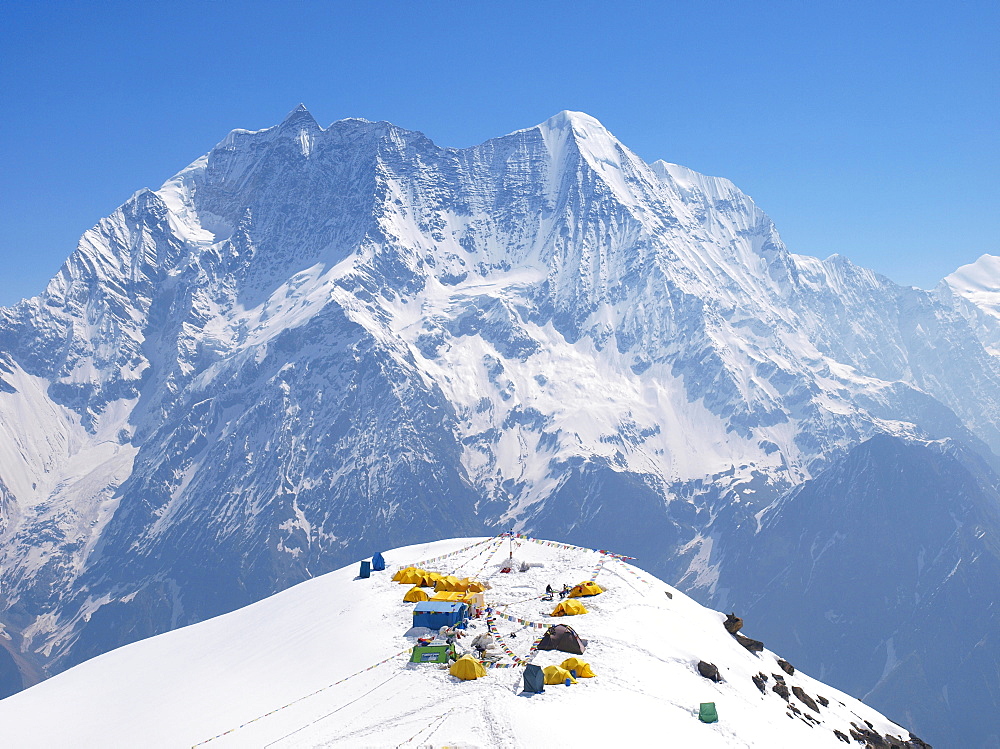 Manaslu mountaineering expedition 2008, Nepal Himalayas: Basecamp of the Manaslu at 4900 meter altitude.