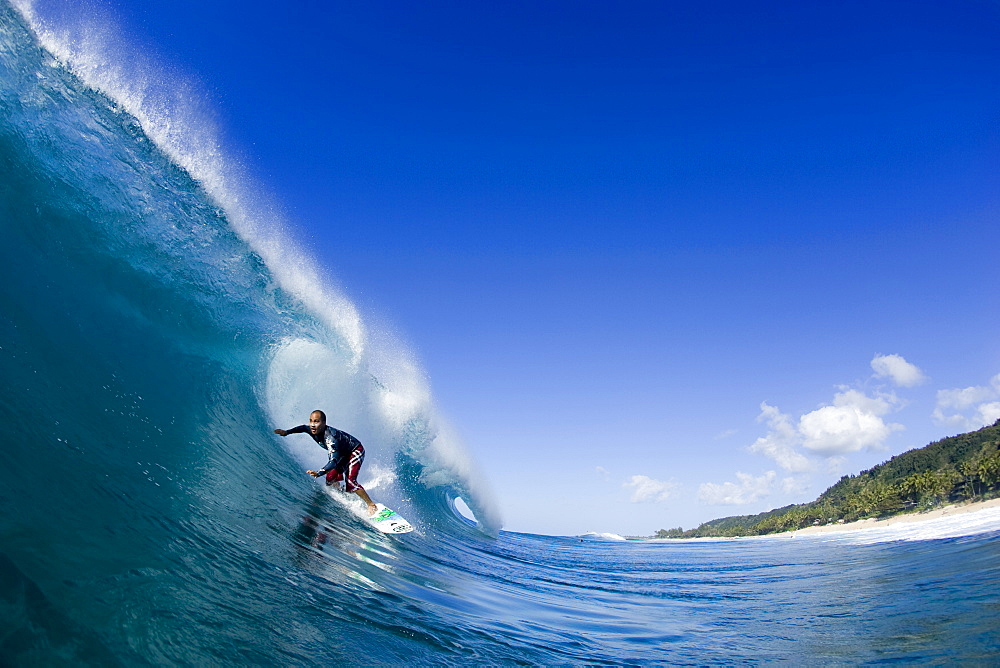 water view of surfing at Off The Wall, north shore,