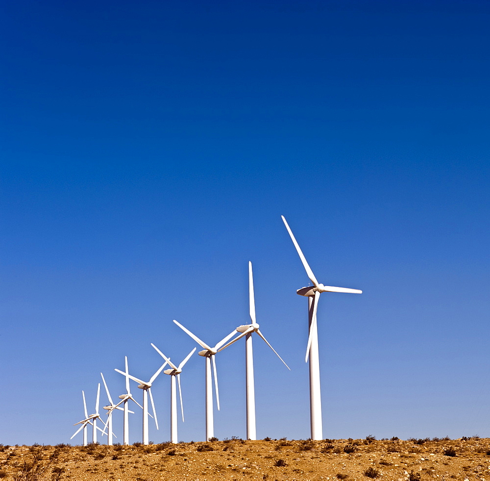 WIndmills produce energy at San Gorgonio Pass near Palm Springs, California.