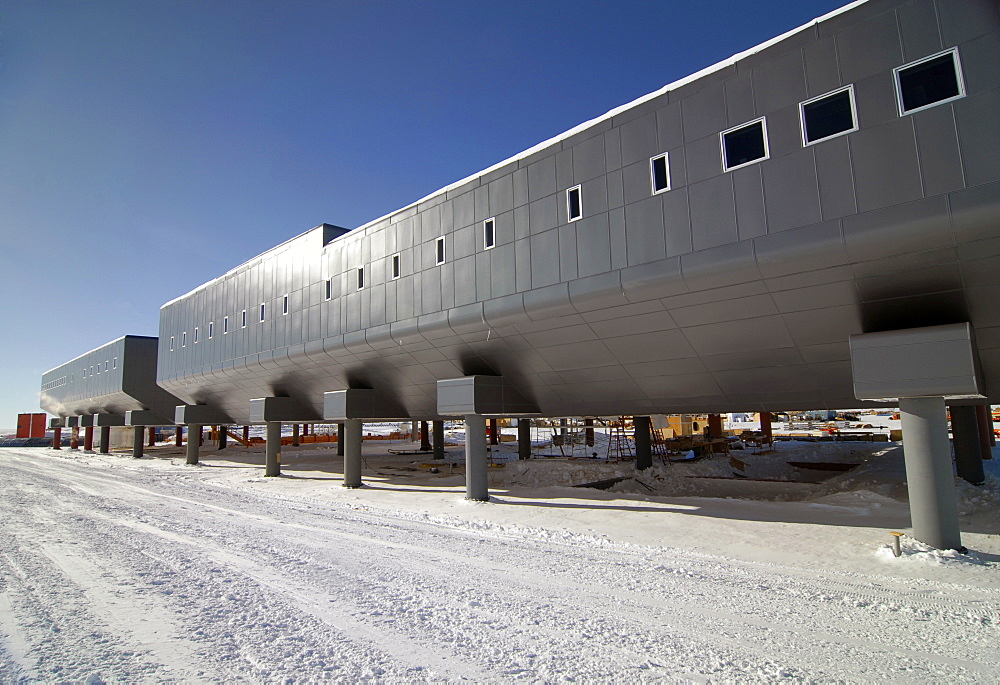 A view looking down the length of the new United States South Pole Station.