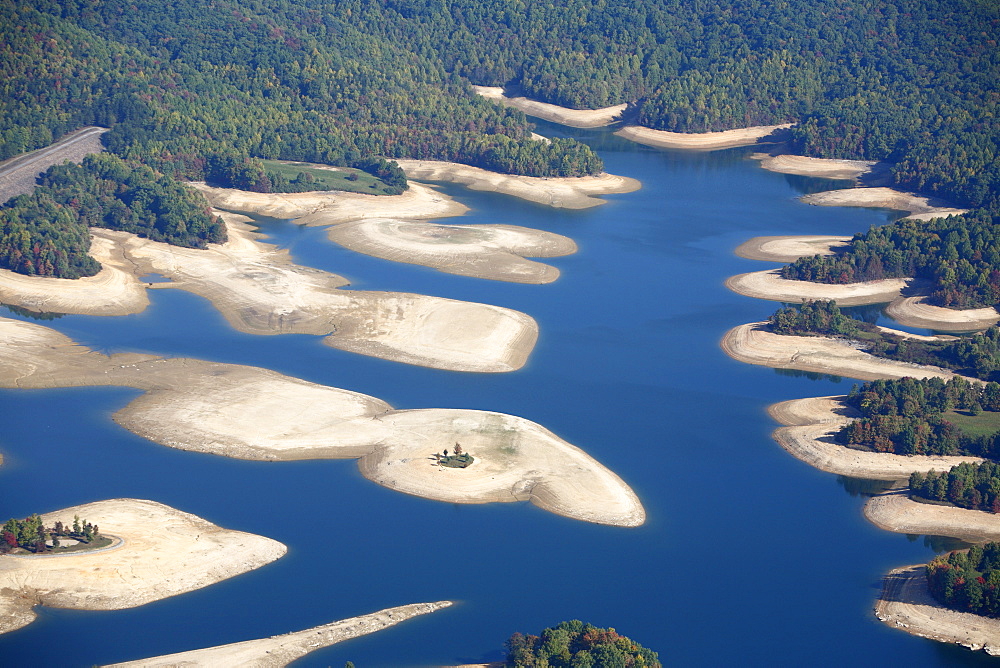 Aerial view Summersville Lake, WV at low water levels