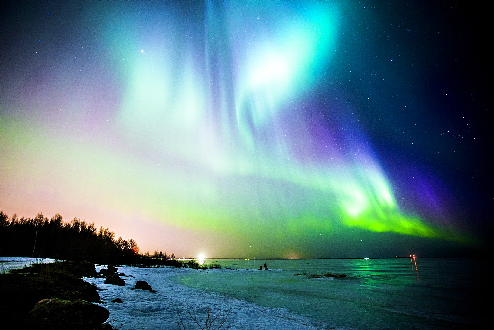 Aurora Borealis (Northern Lights) in Oulu, Finland during the peak of a solar storm.