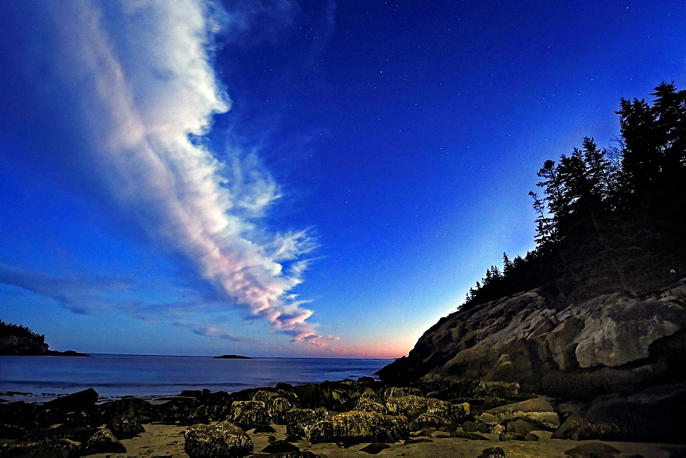 Some stars at dusk at Sand Beach in Acadia National Park, Maine.