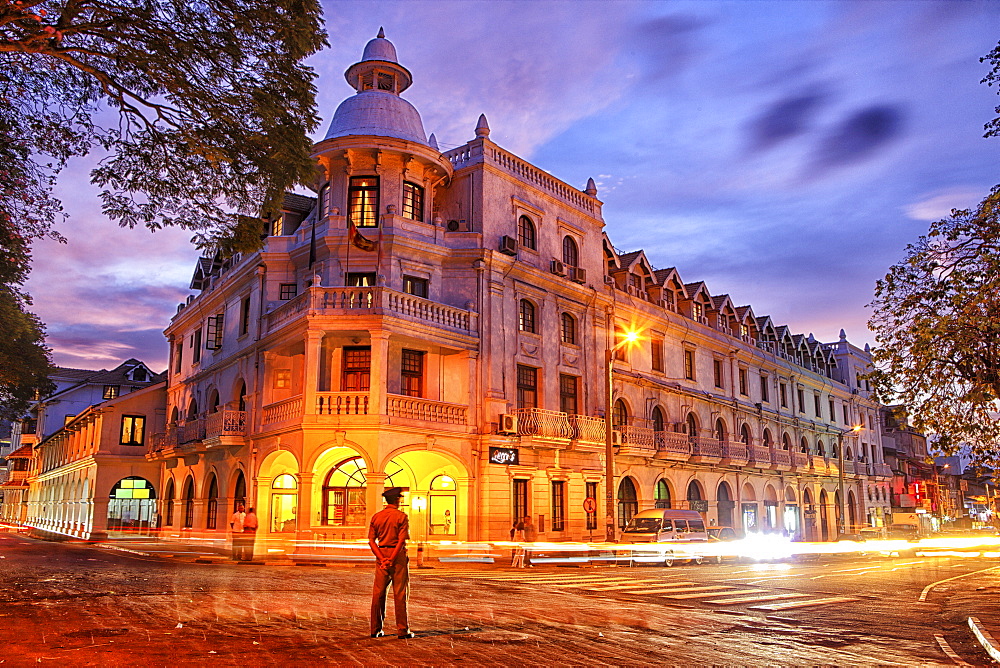 The colonial Queens Hotel and downtown in Kandy, Sri Lanka