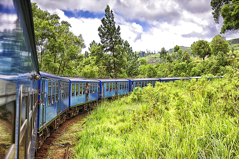 train from Nuwara Eliya to Kandy among tea plantations in the highlands of Sri Lanka