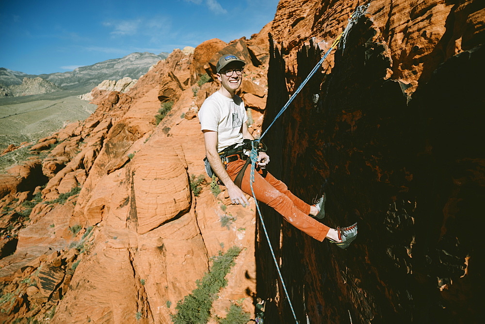 A climber on Panty Wall in Red Rock Canyon, Nevada