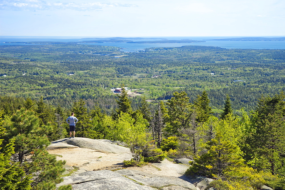 Man on the top of Beech Mountain, Acadia National Park, Maine