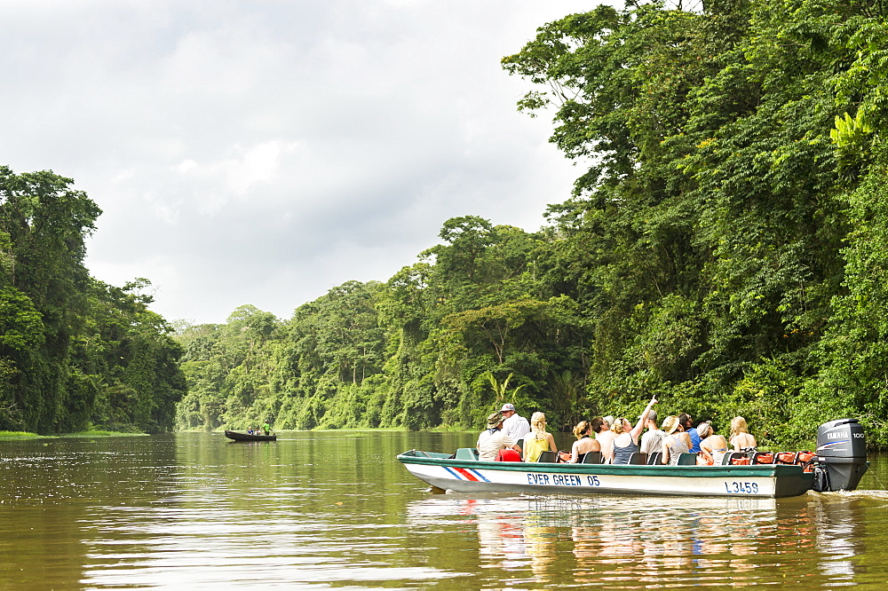 Tourists exploring the canals of Tortugaro National Park by boat, Costa Rica