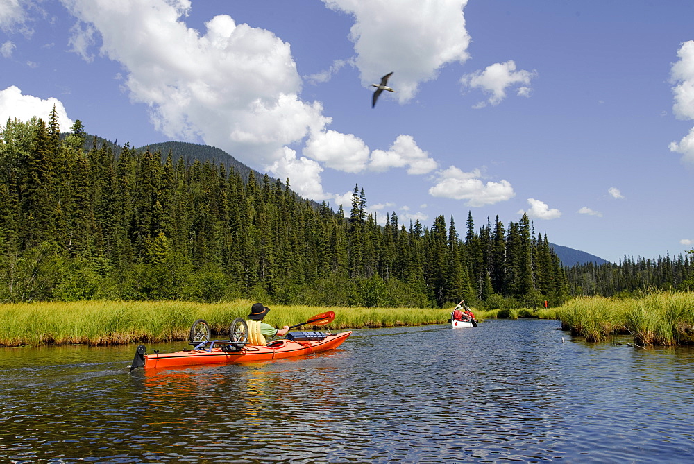 Boy Scouts canoeing on the Bowron Lakes circuit. Bowron Lakes Provincial Park. Quesnel, British Columbia