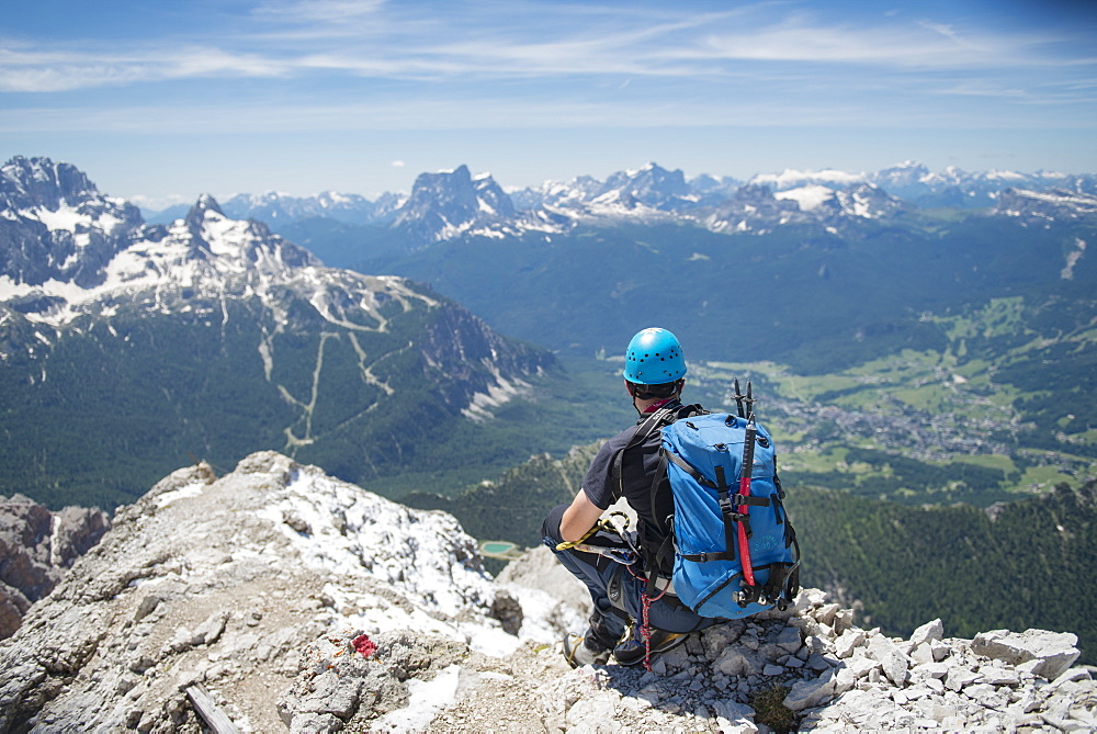 Rear View Of Man Enjoying The View At The Via Ferrata Ivano Dibona