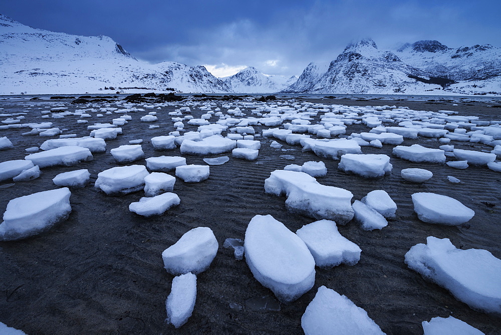 Snow Patters On Sand In Flakstadpollen During Low Tide