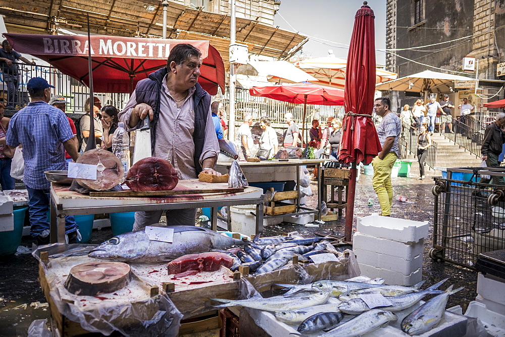 View Of A Fish Market In The City Of Sicily, Catania