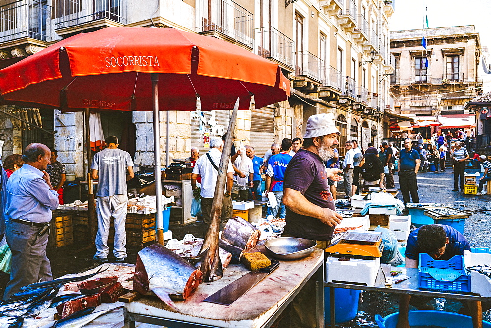 A Fish Monger At The Catania, Sicily Fish Market