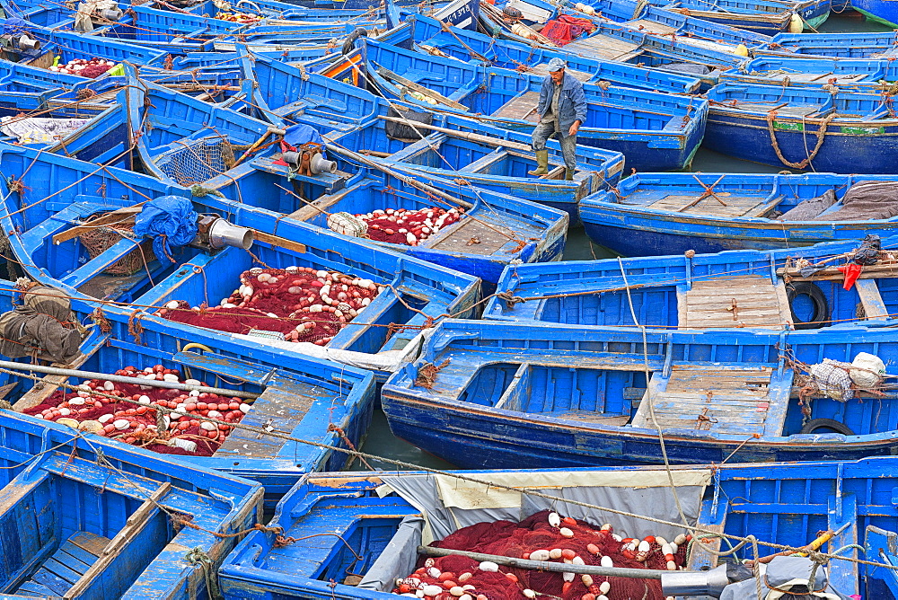 High Angle View Of Fishing Boat On The Fishing Port Of Essaouira