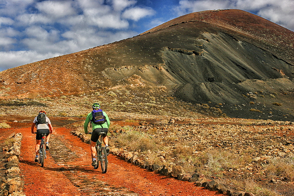 Two Mountain Bikers On The La Oliva, Fuerteventura, Spain