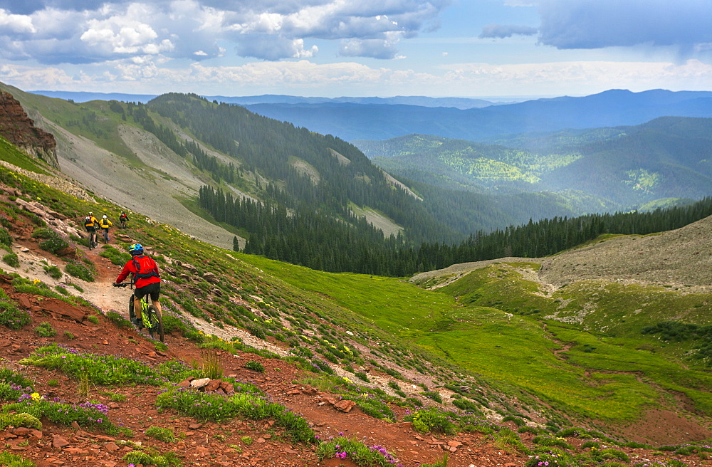 Bikers Head Down The Pass In Colorado Near Silverton