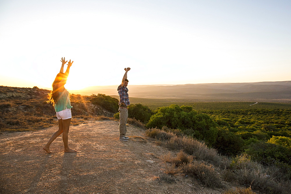 Man And Woman Stretching At Addo Elephant National Park In South Africa