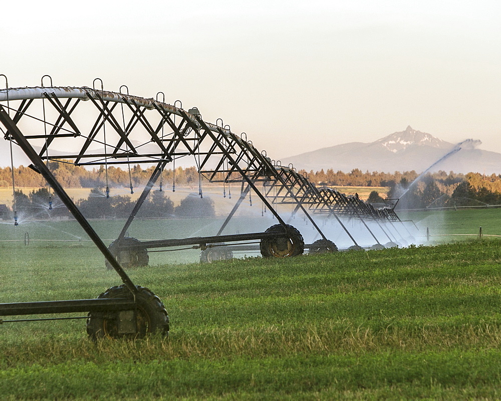 Irrigation sprinklers on farm land in the state of Washington