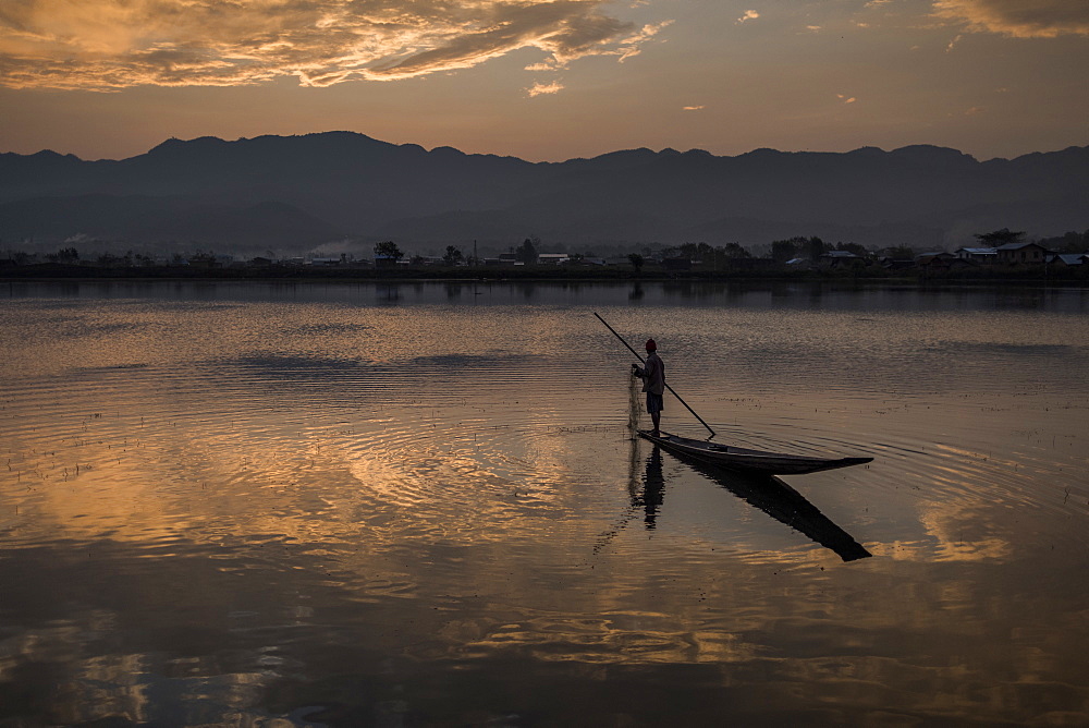 Fisherman Working At The Tharzi Pond In Nyaungshwe, Myanmar