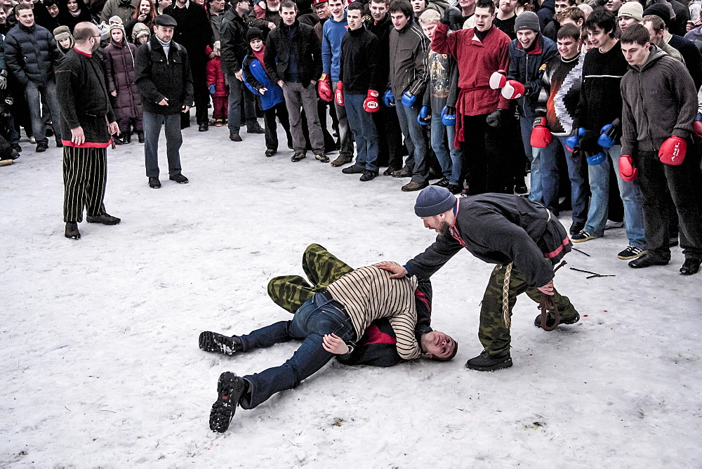 Fighters Wrestle At The Festival Of Maslenitsa In Russia