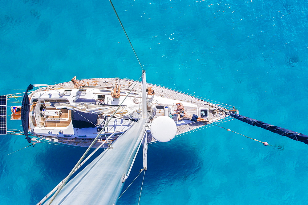 Top View Of A Sailboat Deck Seen From The Mast