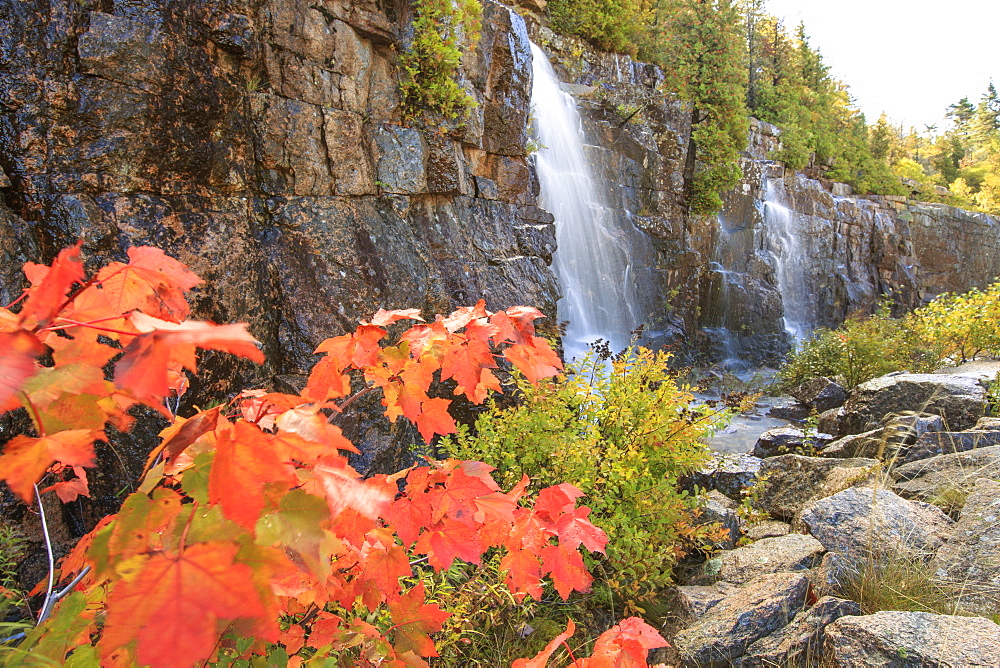 Heavy rains created rare waterfalls on Cadillac Mountain, Acadia National Park, Maine