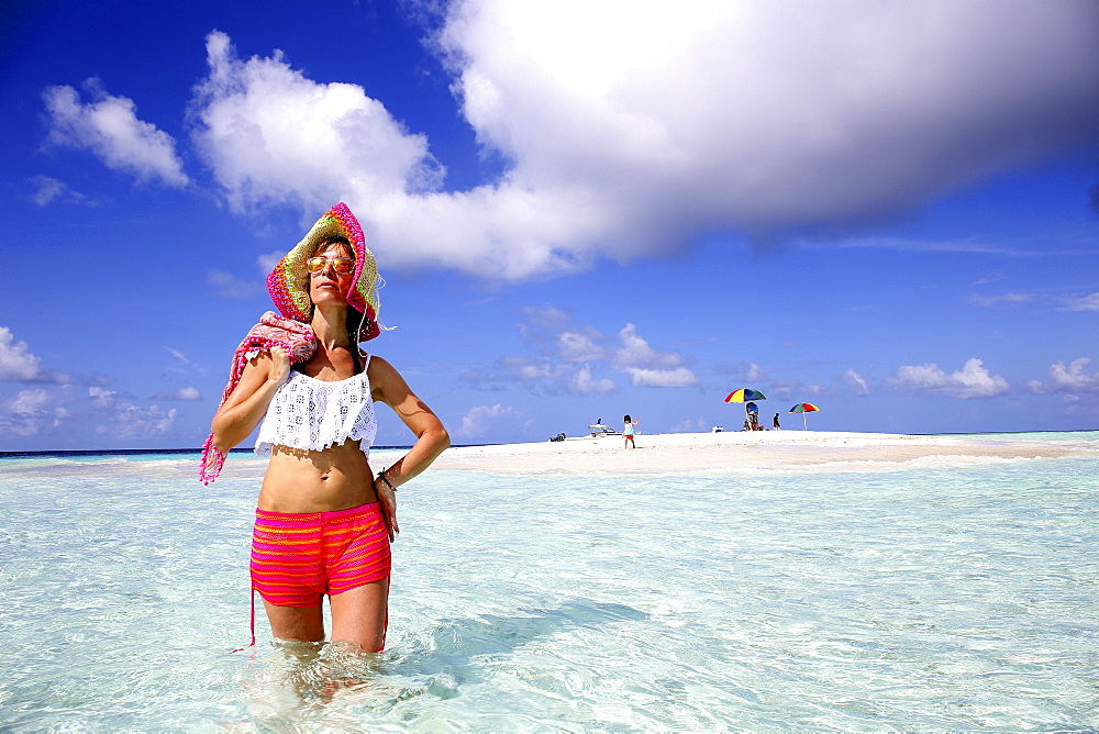 Tourist Exploring Beach Around A Small Sandbank Of Gulhi, Maldives