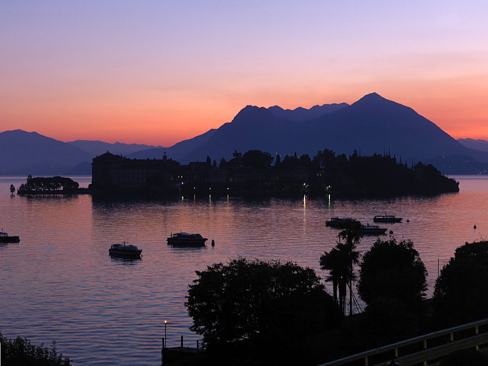 Sunset light over Lago Maggiore and Isola Bella