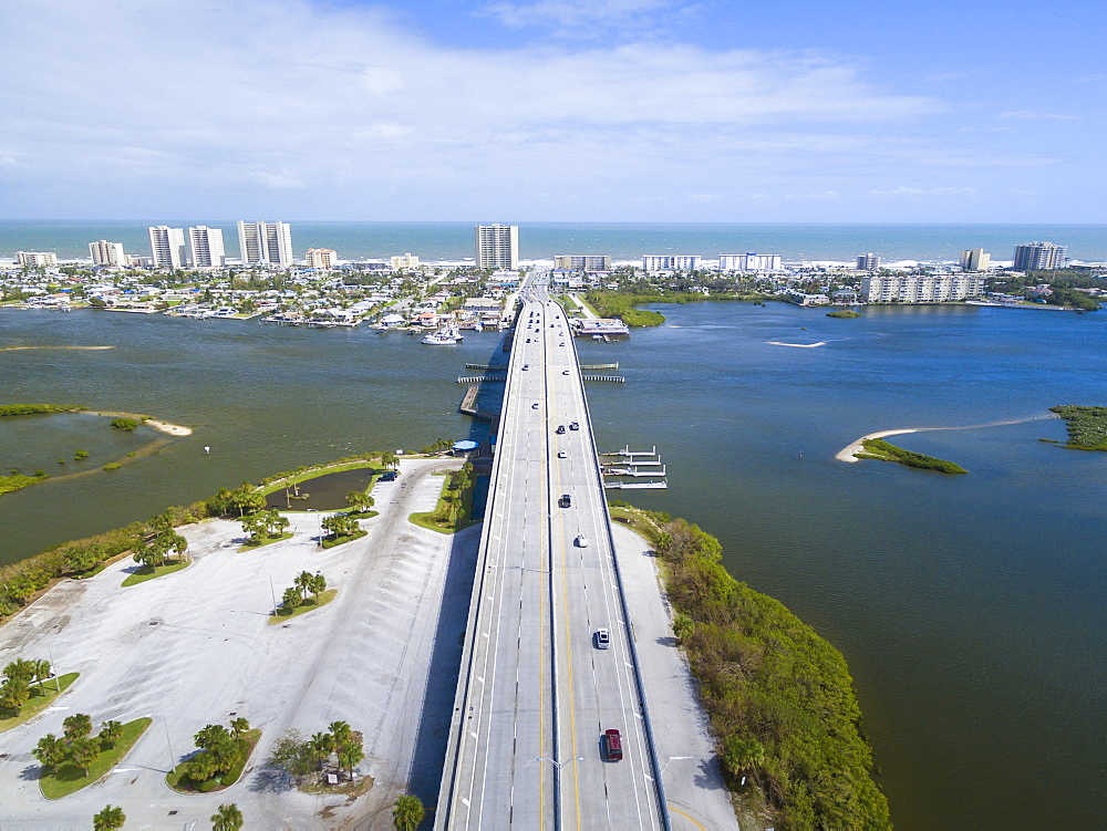 Aerial View Of A Bridge Through Port Orange, Florida, Usa