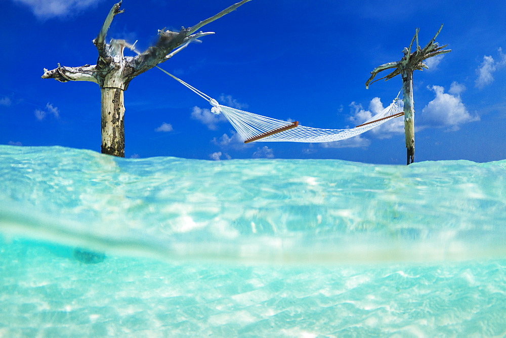 Famous hammock hanging above sea at Gili Lankanfushi island