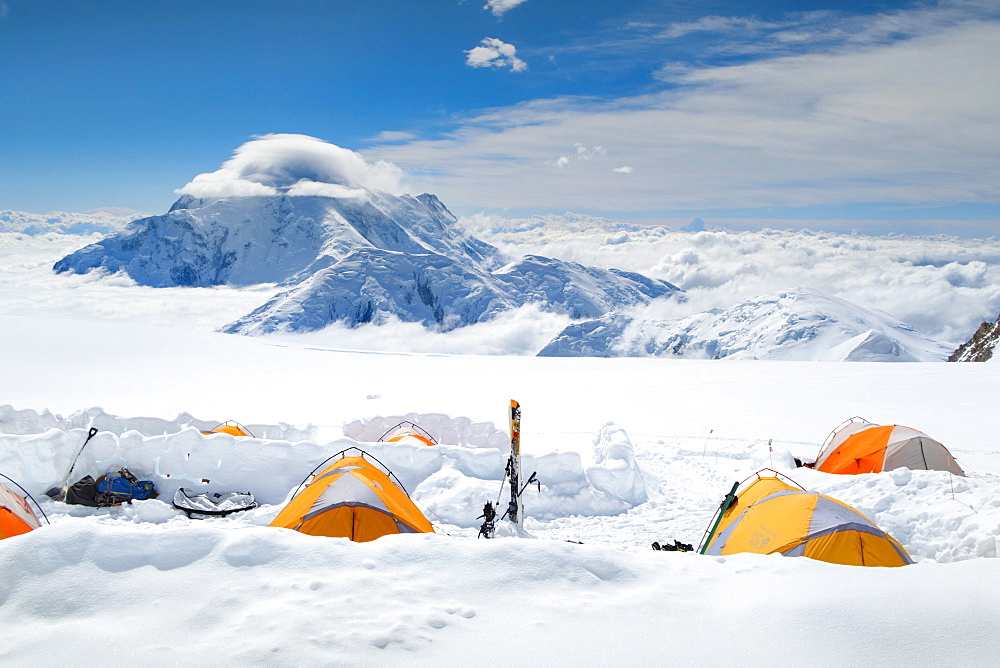 A Camping On The Kahiltna Glacier Of Denali In Alaska