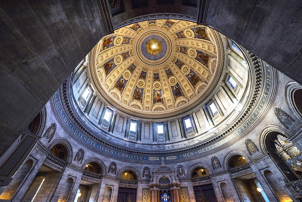 A view from inside Frederik's Church in Copenhagen which has the largest church dome in Scandinavia. Becasue of various challenges it took nearly two centuries to be completed.