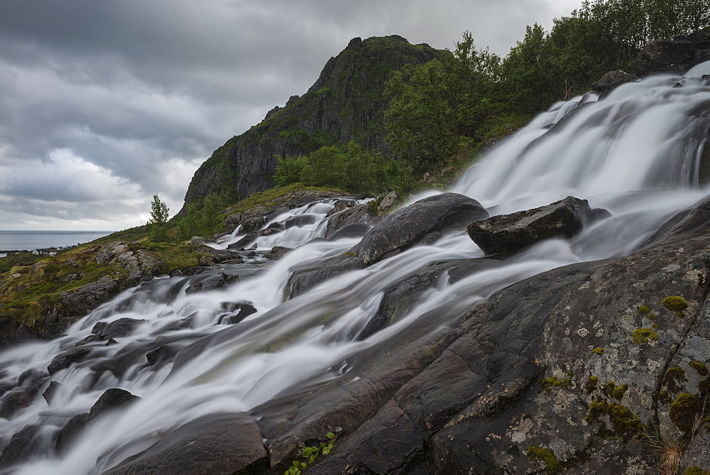 Waterfall near Sørvagen, Moskenesøy, Lofoten Islands, Norway