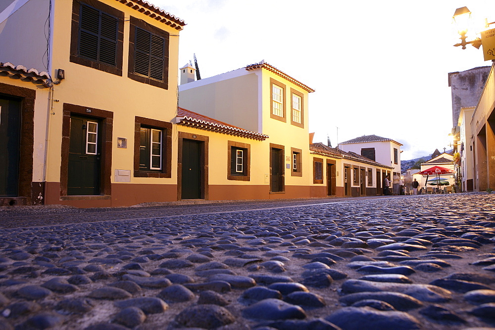 Portugal, Madeira, Funchal, Twilight view of the Santa Maria Street