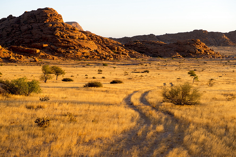 Beautiful scenery of savannah with hills, Spitzkoppe, Erongo region, Namibia