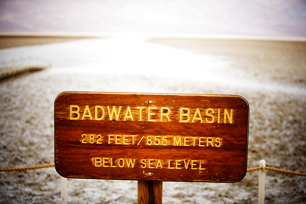 Bad Water Basin sign. Death Valley National Park, California.