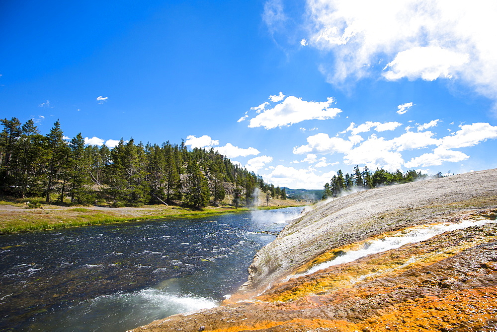 Scenic view of Midway Geyser Basin, Yellowstone National Park, Wyoming, USA