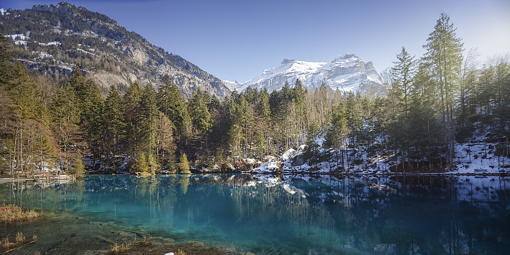 Scenic view of Blausee lake, Bern Canton, Switzerland